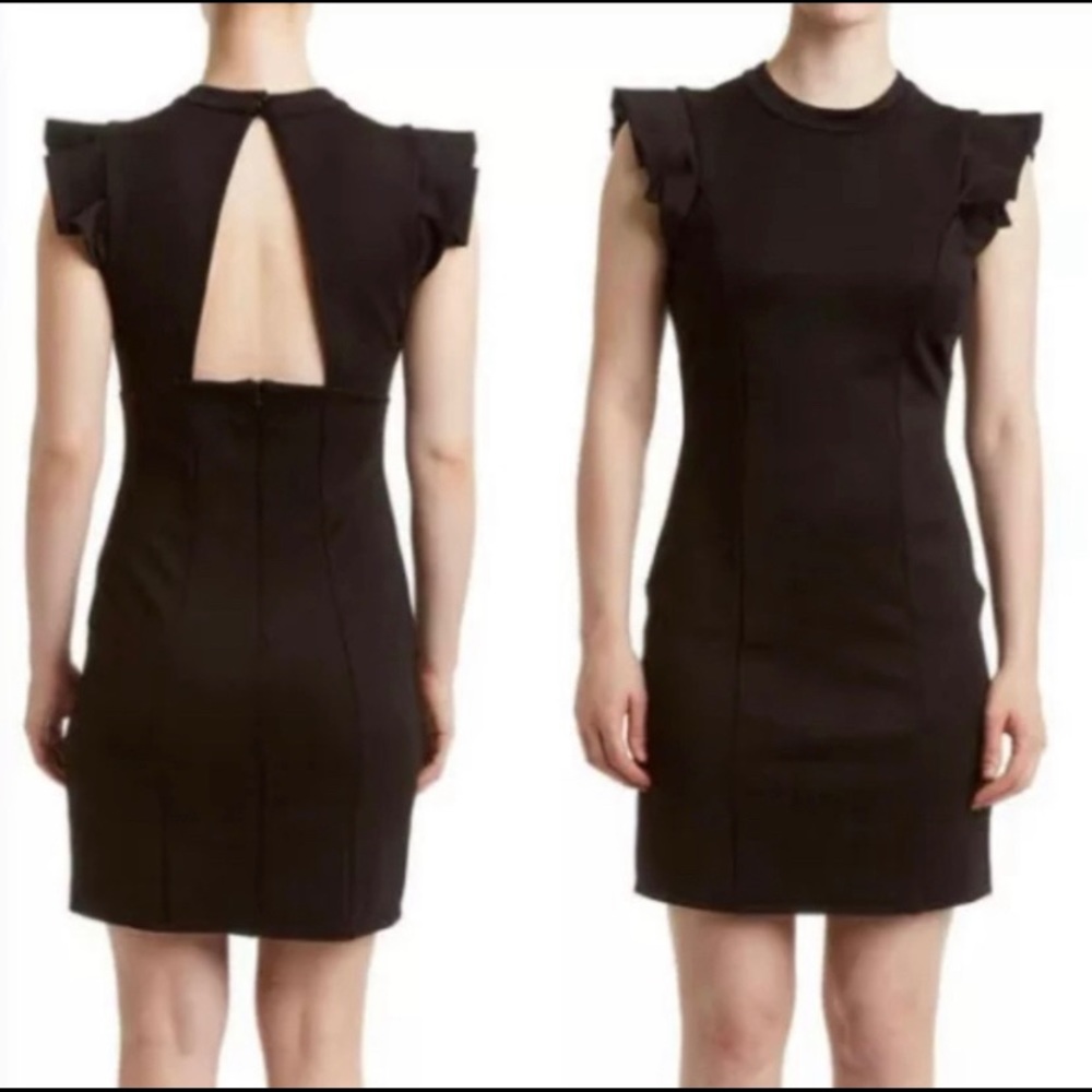 Leola Couture Black Cutout Back Ruffle Sleeve Dress Large NWT